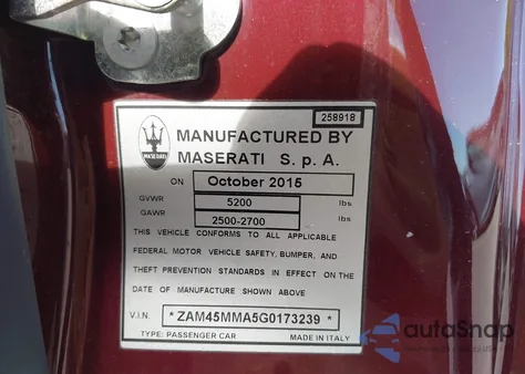2016 Maserati Granturismo from USA, damaged, VIN ZAM45MMA5G0173239